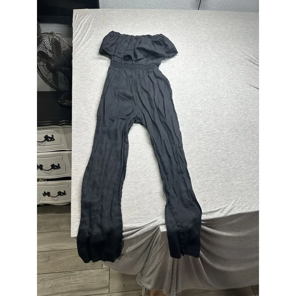 J.Crew Linen Ruffle‎ Jumpsuit Convertible Strapless Halter Black Size 3XS